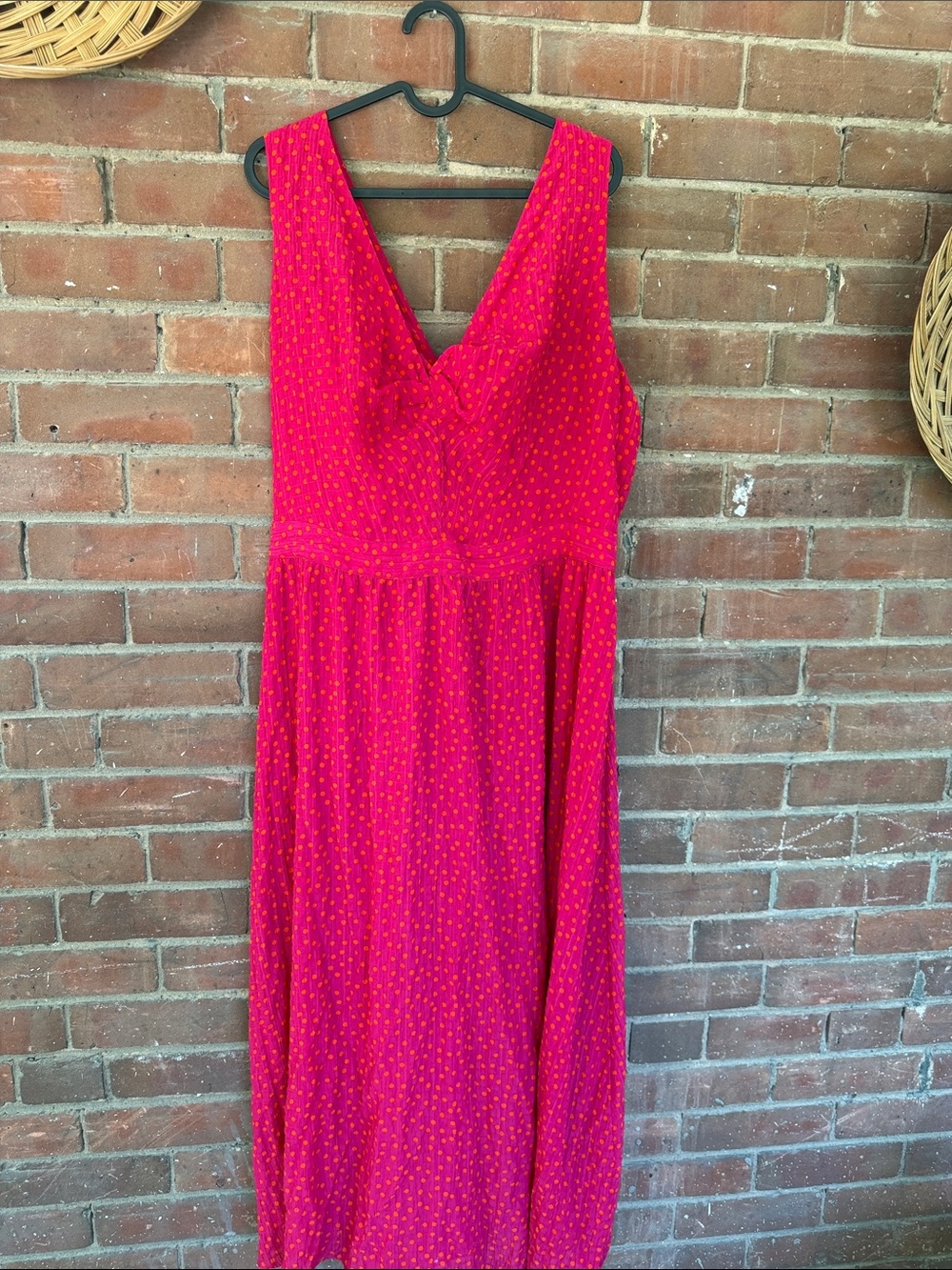 Addition Elle Bright Pink Sleeveless V-Neck Maxi Dress with Dot Print